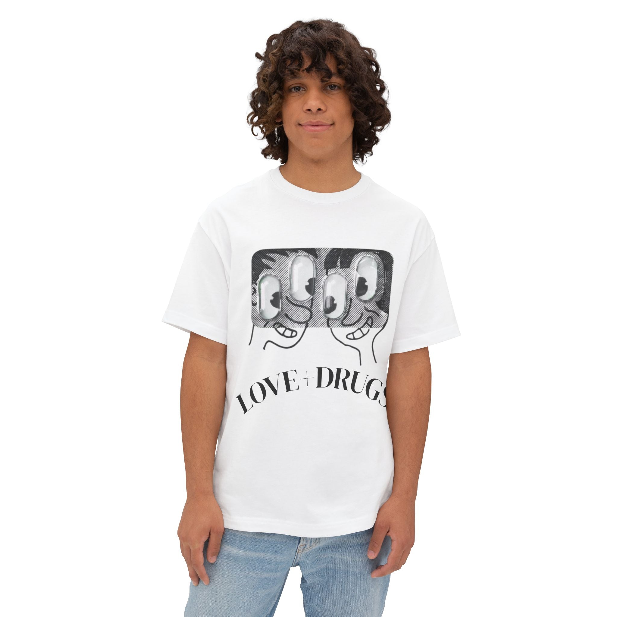 “LOVE+DRUGS.” Oversized Boxy Tee